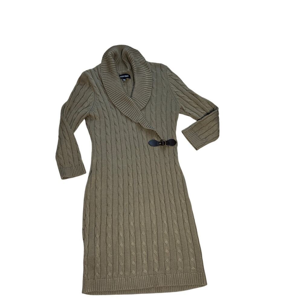 Ellen Tracy Ribbed Cable Knit Sweater Dress Tie Waist - Y2K